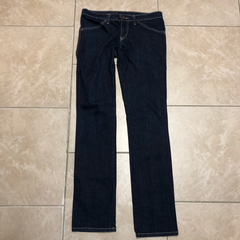 Nobody Straight Leg Jeans Pants Bottoms Dark Wash Contrast Thread Pockets C